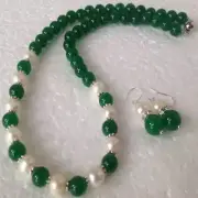 White Shell pearl 8mm Green Jade Necklace 18'' Earrings Set Women Cross Charm