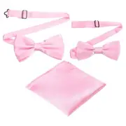 Bow Tie for Men, Adjustable Bow Ties with Pocket Square(Pink, 2Size)