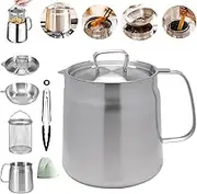 Oil Strainer Pot with Fry Basket, 2 in 1 Multifunctional Portable 304 Stainless Steel Oil Strainer Pot with with Lid and Fine Mesh Strainer, Bacon Grease Saver with Strainer for Kitchen Camping (1.5L)