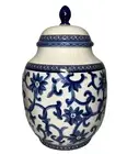 Ralph Lauren Mandarin Blue Canister Lidded Cookie Jar Lotus Flower 12” Vase