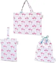 [COLORFUL CANDY STYLE] /Laura Ashley NK603500 Kindergarten Entrance Series 3 Piece Set, Pretty Flamingo Lesson Bag, Shoe Case, Gymnastics Bag, Preparation for Kindergarten Entrance