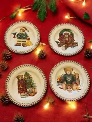 (12) Debbie Mumm Teddy Bear 8.25” Christmas Plates Set Dessert Cookies Tea Party