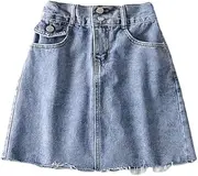 [ERTYUIO] Short Skirts for Women Sexy High-Waisted Thin Leg-Length, Safety Pants Elastic Waist Denim Half Skirt A-Line Skirt