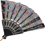 GREENADSCAPE Classic Sequin Folding Fan Handheld Chinese Style Fan Decorative Dance Prop