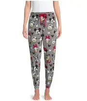 Disney Mickey Mouse Women's Plus Gray Plush Sleep Jogger Pants Lounge Pants XL