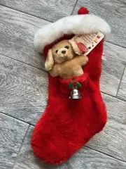 Russ Berrie Christmas Dog Stocking NWT Jingle Bell Puppy Labrador Retriever Vtg