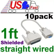 Lot10pk 1ft short DB9pin Female~DB25 Male Straight RS232 Serial/Modem Cable/Cord