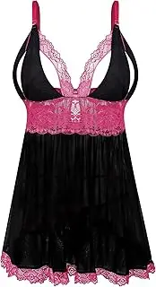 EVELIFE Damen Übergröße Dessous Set Spitze Sexy Chemise Nachtwäsche Babydoll Kleid mit G-String