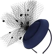 [ANDRESLAD] Tea Party Hat Straw for Elegant Ladies Headbands Dressy Trendy Veil Headband Hairband Hats Adults Woman Headband Black Fabric Mesh Pink Cute Head Band Hair Clips Wool Navy