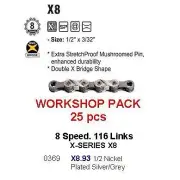 KMC X8.93 Chain Workshop Box - 6-8 Speed, 116L, Silver/Grey, 25 Chains & Connect