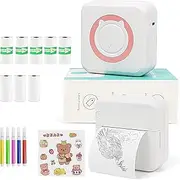 Print Pods Mini Printer Kits with 3 Rolls Printing Paper, 5 Rolls Self-adhesive paper, Watercolor Pens, Cartoon Stickers, Portable Bluetooth Phone Pocket Sticker Thermal Printer for Study, Photos, DIY