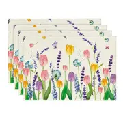 Lavender Tulip Spring Placemats for Dining Table, 12 x 18 Inch Summer