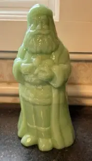 Mosser Glass Standing Santa Claus JADE JADEITE 8.5" Figurine Fenton Mould Kitten