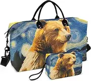 [YXYZRMY] Bear Starry Night Travel Duffel Bag Gym Bag Sports Tote Bag with Multiple Interior Pockets Shoulder Weekender Bag for Women Men with Toiletry Bag 20.5”x 7.9”x 13.8”, Multi-Colored, one size