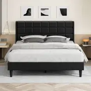 ALFORDSON Bed Frame Double Size Platform Leather Black