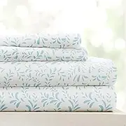 Becky Cameron 4 Piece Sheet Set Burst of Vines Patterned, King, Light Blue