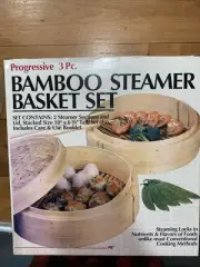 New Progressive Steamer 3 Pc Lidded Bamboo Steamer Basket Set