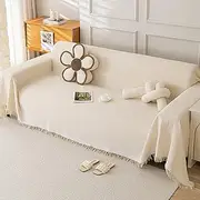 Cotton Sofa Cover Blanket for 1 Seater 2 Seater 3 Seater Sofa Slip-Resistant Pet Friendly Beige 180x420cm