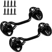 2 Pack 6'' Door Latch Door Lock Hardware, 6'' Hook and Eye Gate Latch Easy Lock for Barn Door, Black Sliding Door Lock with Screws for Window, Cabin Hooks