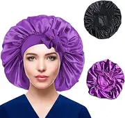 Large Satin Silk Hair Bonnet - 2Pcs Elastic Band Sleep Cap for Women, Soft Sleeping Wrap, Color A