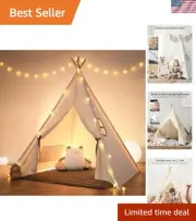 Kids Tent, Teepee Play Tent with Lights and Padded Mat, Portable Cotton Tipi ...
