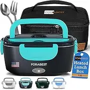 FORABEST Electric Lunch Box - Fast 60W Food Heater 3-In-1 Portable Food Warmer Lunch Box for Car & Home – Leak proof, 2 Compartments, Removable 304 Stainless Steel Container, fork, spoon and Carry Bag