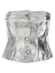 [Ganni] Ganni-Laminated Denim Bust Top Silver-Donna 34EU Silver