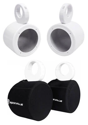 (2) Rockville 5.25" White Marine Wakeboard Tower Speaker Pods+Waterproof Covers