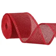 Burlap Wired Ribbons, 2.4inch x 5yards Natural Burlap Weave Ribbon, Red