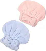 DRESSOOS 2Pcs Coral Fleece Hair Towel Wraps with Bowknot Design Water Absorbent Hair Drying Hats for Quick Drying Lightweight Travel Friendly