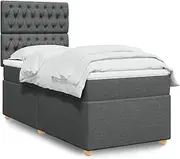 Box Spring Bed with Mattress Dark Grey King Single Fabric Headboard, Slats, Platform, Bed Frames for Furniture and Bedroom Accessories - Modern Frame