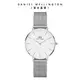 Daniel Wellington 手錶 Petite Sterling 32mm星鑽銀米蘭金屬錶-白錶盤-銀框(DW00100164)