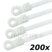 200 Pcs Lot - 8" Mount Head Screw Nail Hole Cable Zip Wire Tie 50 lbs - White