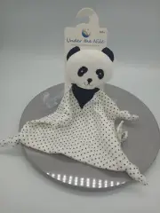 Under the Nile Organic Terry Cloth/Knit White/Black Panda Bear Dots Lovey Toy