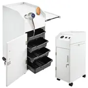 Salon SPA Beauty Hairdressing Cart White Storage Trolley with 4 Drawers Rolling Wheels Lockable 2 Keys with Hairdryer Holder Space-Saving Side Tray