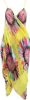 [KESYOO] Strap Beach Dress V Neck Floral Bikini Cover Ups Boho Backless Summer Beach Dress One Piece Long Split Sleeve Dress Wrap Beachwear Beach Towel for Women Girls Yellow