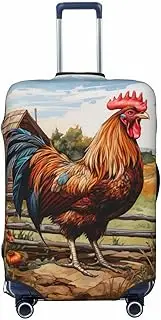 [CADREWY] Rooster on Wood in Farmland Print Travel Suitcase Cover Luggage Protector with Elastic Anti Scratch for Carry On, Black, Small