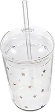 HOMOBABE Glass Straw Cup Large Capacity Reusable Milk Bottle Shape Water Tumbler for Juice