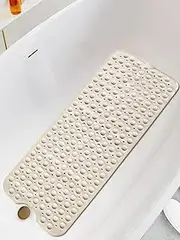 Powerful Long Non-Slip Bathtub Mat 39 x 16 Inch,Eco-Friendly Material, Soft and Comfort, Machine Washable,Strong Suction Cups, Big Drain Holes,Brown (5, Brown)