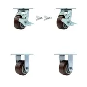 4 Inch Polyurethane Caster Set with 2 Brakes/Swivel Lock 2 Rigid Service Caster