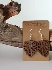 Wooden Earrings Intricate Leaf Design Laser Cut Drop/Dangle Style C4