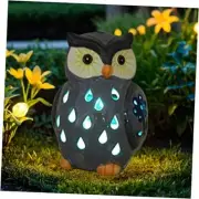 Porcelain Owl Solar Landscape Lights Figurine, Color Changing LED - Lawn Gray