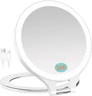 Famihomii Magnifying Mirror with Light 20x/1x, Rechargeable Double Sided Travel Makeup Mirror with Light Adjustable 3 Color Setting Portable Stand Lighted Vanity Desk Cosmetic