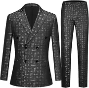 [TENNIEX] Men's Suits, 2 Piece Classic Double Breasted British Style Men's Suit, for Casual Formal Business Wedding Banquets Proms Party Blazer Trousers Suit,XS,Black