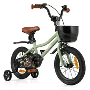 Costway 36 cm Bike w/Training Wheels & Adjustable Seat Push Pedal Bike Bicycle Green
