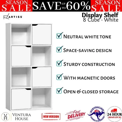 Cube Display Shelf Bookshelf 8 Cube Storage Door Open Cabinet Organiser Rack New