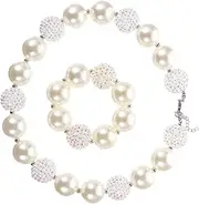 Generic 1 Set Necklace Set Dog Necklace Suits Beads Bangles for Pretend Jewelry Necklace for Bracelets Bracelet for Charms Pearl White Acrylic