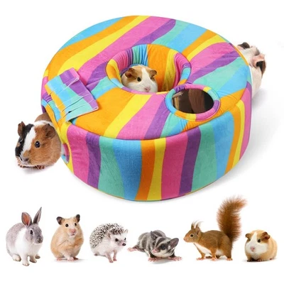 Cozy Guinea Pig Hideout & Tunnel | 18 in Plush House for Small Pets, Rainbow