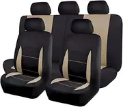 Flying Banner Car Seat Covers Set Beige Tan Front Seats Rear Bench Polyester car seat Protectors Easy installations Rear Bench Split Classic Man Lady Truck