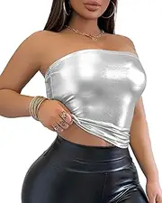 [VENDAU] Metallic Tube Top for Women - Stretchy Shiny Strapless Elastic Bandeau Bra Crop | Clubwear, Party, Festival, Dancing